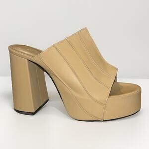 BY FAR Tan Brad Heeled Sandals Nappa Leather EUR 38/Womens Size 7.5